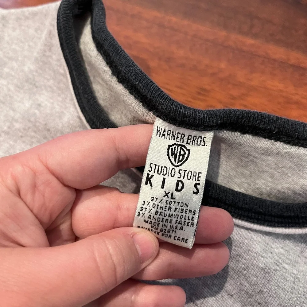Vintage 1997 Warner Bros Studio Store Kids Bugs Bunny Ringer T-Shirt Gray XL 90s